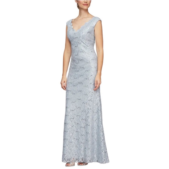 Alex Evenings Scallop Lace Sequin Evening Maxi Gown - Picture 2 of 11